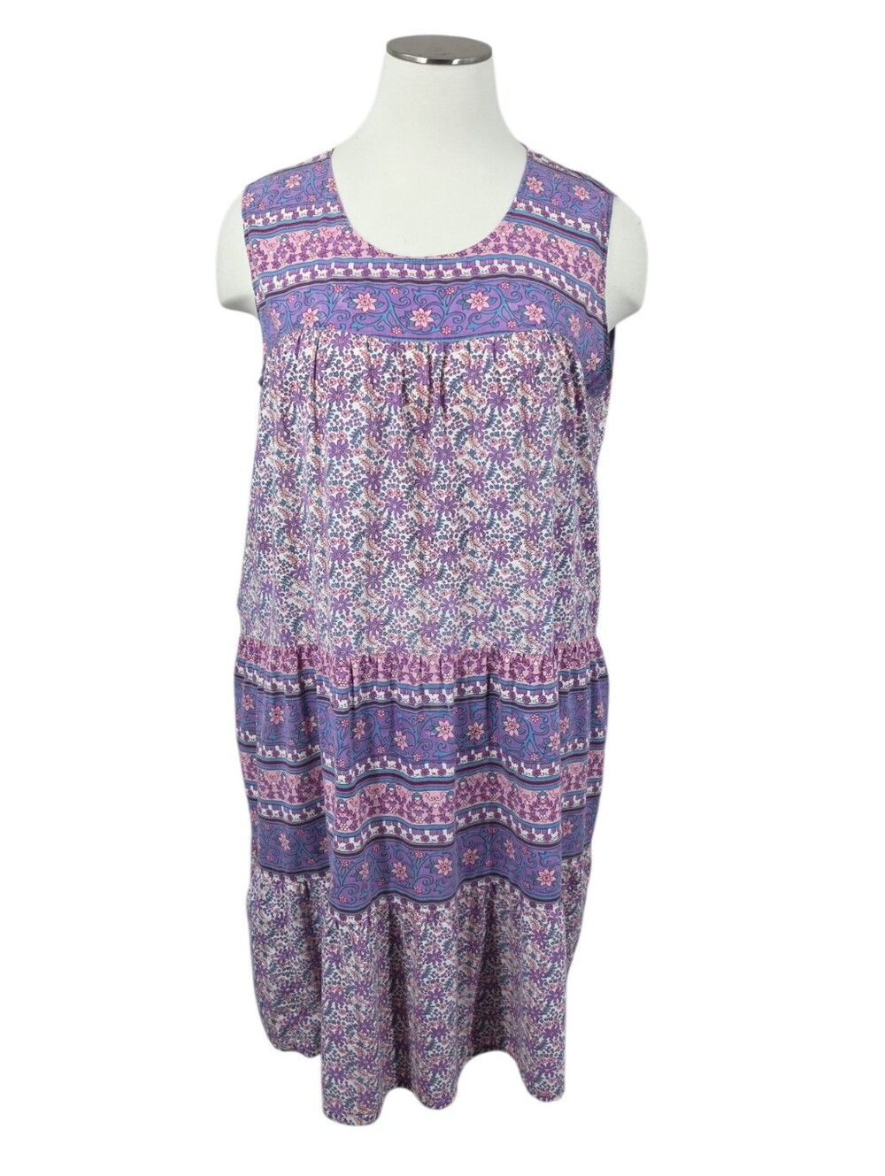 La Cera Cotton Floral Purple Teired Nightgown or Dress Women's Plus Size 3X